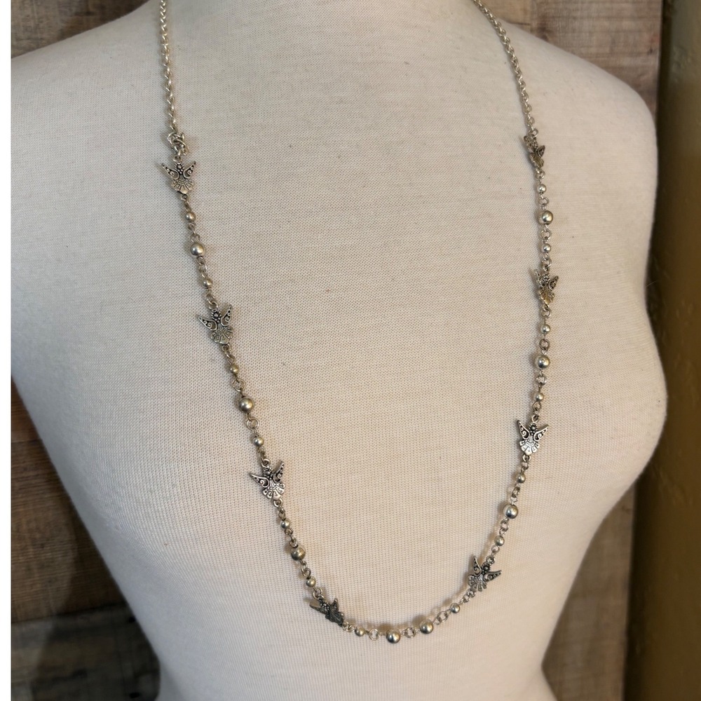 Silver Tone Ornate Angel Station Necklace 17 Inch Lobster Clasp